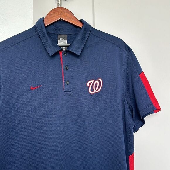 NIKE WASHINGTON NATIONALS NAVY BLUE RED DRI FIT POLO MENS LARGE - Picture 2 of 6